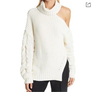 Jonathan Simkhai Aubrey Traveling Cable Knit Sweater One Shoulder Size Small